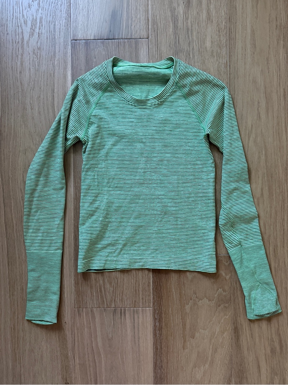 Lululemon Green Striped Long-Sleeve Race Length Swiftly Tee